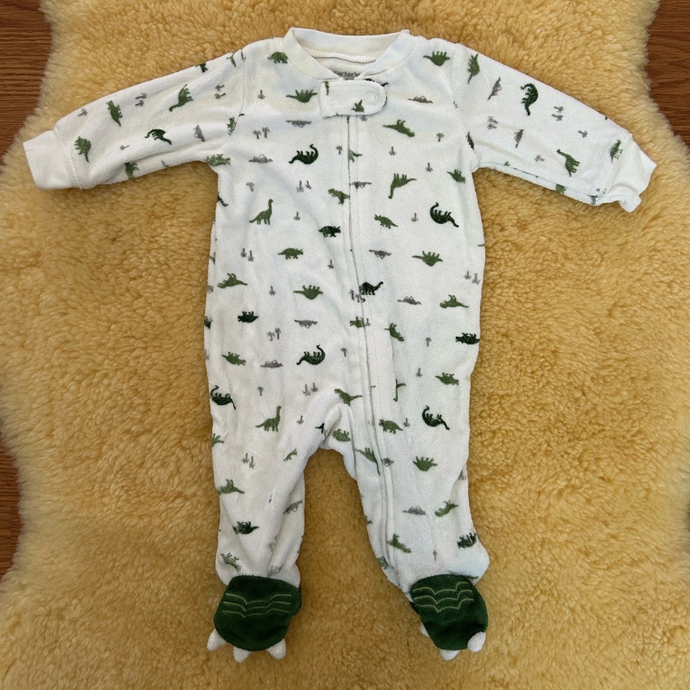 Carter's Terrycloth Dinosaur Footed Onesie size Newborn